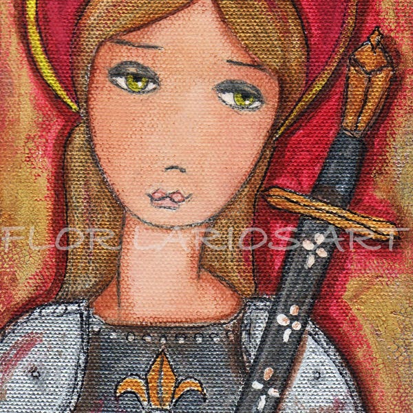 Joan of Arc -  Folk Art Print on Wood (5x7 inches)