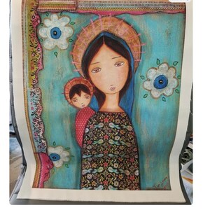 Blue Veil Madonna Print on Cotton Canvas (16 x 22 inches)