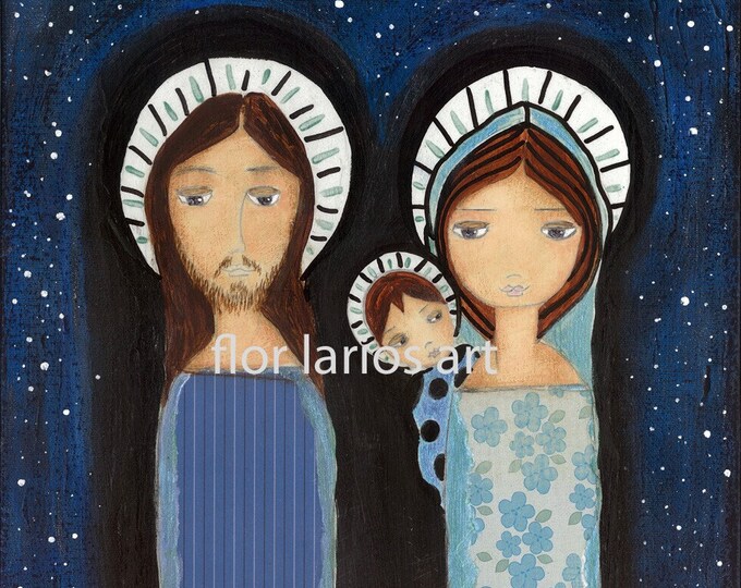 Starry Night Folk Art Nativity Print From Painting 7 X 7 Etsy