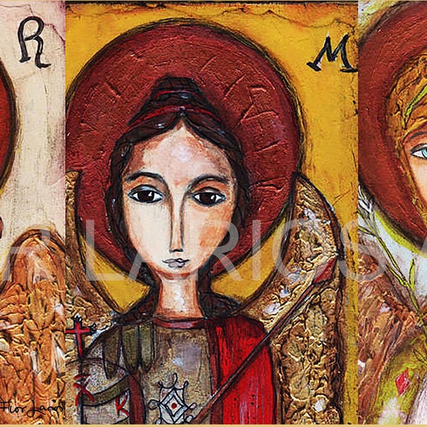 Archangels  Print on Wood: Folk Art (5x10 inches)