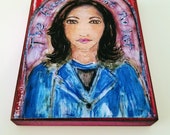 Kamala Harris Portrait - Giclee print mounted on Wood (4 x 5 inches) Folk Art by FLOR LARIOS