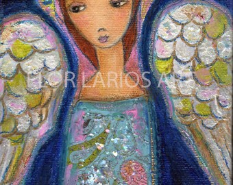 My Wings are for You Angel  - Print on Wood (5 x 7 inches) by FLOR LARIOS