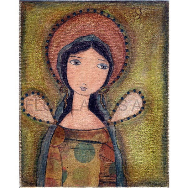 Green Angel -  Giclee Print 6 X 8 Folk Art  by FLOR LARIOS