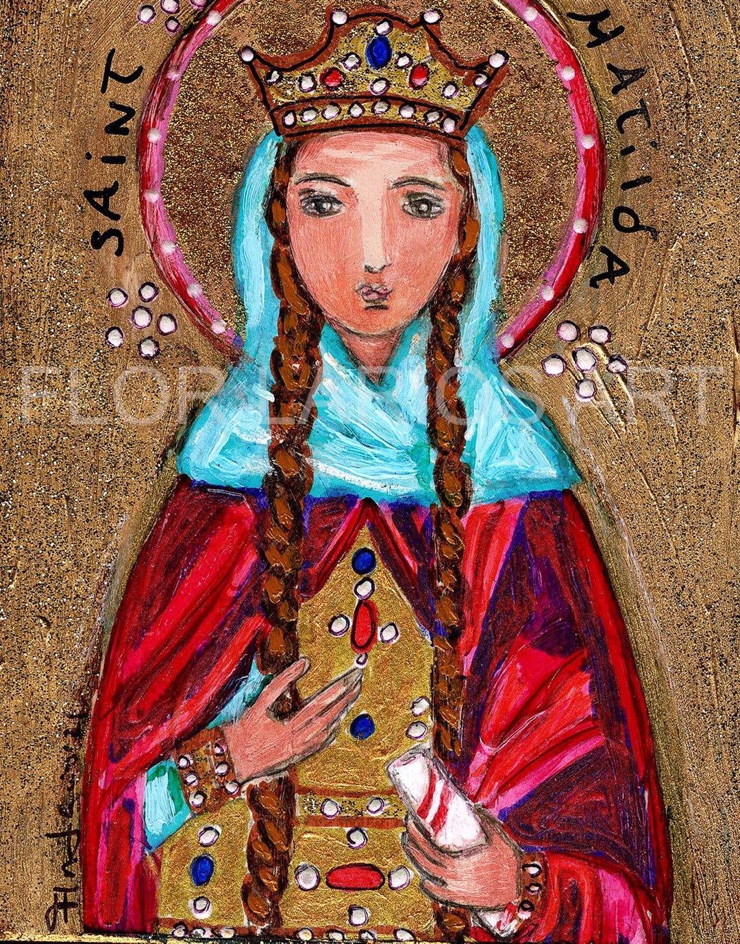 Sint Mathilda Icon Saint Matilda- Reproduction on 4 X 5 Wood Block by FLOR LARIOS - Etsy