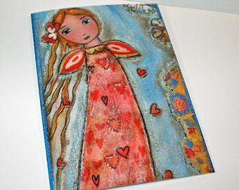 Loving Fairy - Greeting Cards Set of 5 - Folk Art By FLOR LARIOS