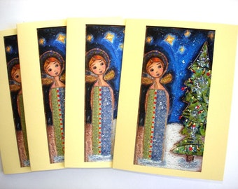 Folk Art Angel Christmas Cards - Let it Snow - Set of 5