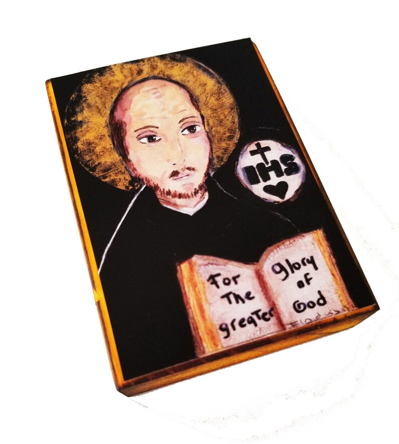 Saint Ignatius Of Loyola Aceo Giclee Print Mounted On Wood Folk Art By Flor Larios 2 5 X 3 5 Inches Etchings Engravings Art Collectibles Dekorasyonu Net