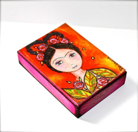 Frida With Braids Aceo Giclee Print Mounted On Wood 2 5 X Etsy