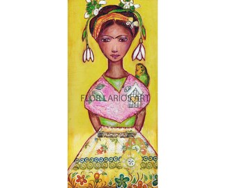 Heal my Heart - Print on Wood (5 x 10 inches) Folk Art  by FLOR LARIOS