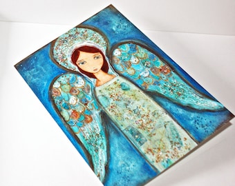 Angel Azul - Greeting Card 5 x 7 inches - Folk Art By FLOR LARIOS
