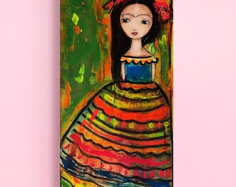 Viva La Vida - Print on Wood (5 x 10 inches) Folk Art  by FLOR LARIOS