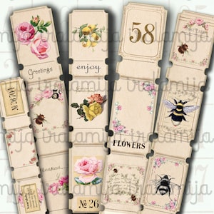 druckbare Tickets BLUMEN und BIENEN digitale Bilder - download Datei Digital Sheet/ Scrapbook - druckbare Tickets - Tickets / Junk Journal