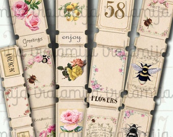 printable Tickets FLOWERS and BEES Digital Images - download file Digital Sheet/  Scrapbook - Printable  tickets - tickets / Junk Journal