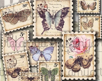 Butterfly Stamps, Faux, Printable Stamps, Junk Journal, Ephemera, Papers, Collage Sheet, Scrapbook / Digi Kit /  Digital Stamps /  Stamps