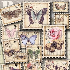 Butterfly Stamps, Faux, Printable Stamps, Junk Journal, Ephemera, Papers, Collage Sheet, Scrapbook / Digi Kit /  Digital Stamps /  Stamps