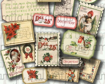 ANTIQUE CHRISTMAS Labels NO. 2, Cut outs, Cards,  Ephemera, Planner, Stickers, Scrapbook, Junk Journal, Iralamijashop, Vintage Tags