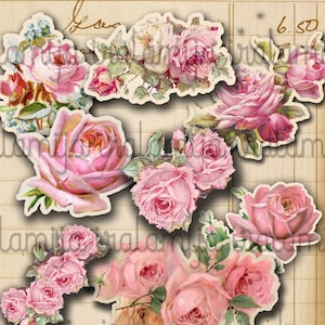 Imágenes digitales imprimibles de rosas recortadas / rosas imprimibles / álbum de recortes / rosas imprimibles / rosas vintage / recortes / rosas / flores / rosas