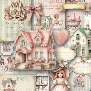 SHABBY PUPPENHAUS Junk Journal Planer Digital download Puppenhaus Ausschnitte Vintage Puppenhaus Papier Tags Iralamijashop Puppenhaus Karten