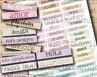 SPANISH WORDS and SENTIMENTS Digital download -  Words  Spanish Scrapbook / Spanish Words/ Palabras / Printable Words / Words / Junk Journal