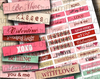 VALENTINE SENTIMENTS Collage Digitale Bilder zum selber Ausdrucken - Digital Sheet Scrapbook / Printable Words / Junk Journal Kit, Liebe