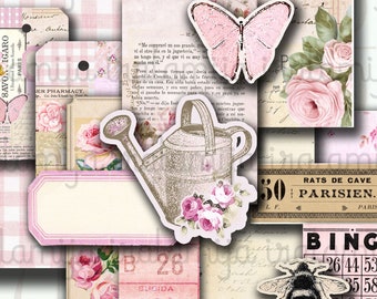 Junk Journal, VINTAGE PINK Kit / Journal, Pages, Floral, Vintage, Shabby, Backing, Pink Ephemera, Roses, Printable, Digital Download, Pink