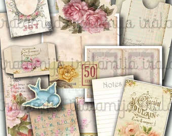 VICTORIAN GARDEN Junk Journal, Digital Papers, Journal Pages, Floral, Shabby, Vintage Style, Papers, Digital Kit, Tags, Tickets, Ephemera