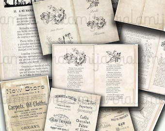 Printable Vintage BOOK, Old  Pages/ Old Book /Vintage book / Collage Digital Images / download file- Junk Journal Pages / Vintage Book Pages