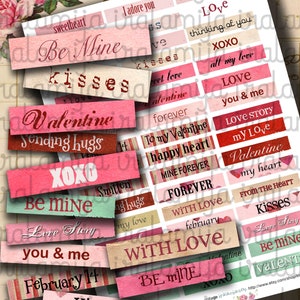 VALENTINE SENTIMENTS Collage Digital Images -printable download - Digital Sheet Scrapbook / Printable Words / Words / Junk Journal Kit, Love
