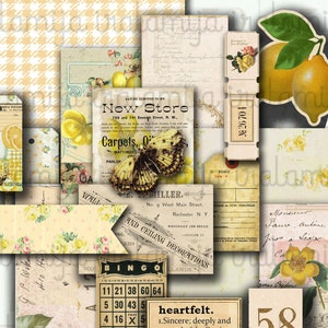Junk Journal, VINTAGE YELLOW Kit / Journal, pagina's, bloemen, vintage, armoedig, achterkant, gele ephemera, bloemen, afdrukbaar, digitale download