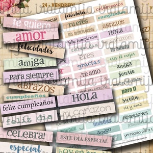 SPANISH WORDS and SENTIMENTS Digital download -  Words  Spanish Scrapbook / Spanish Words/ Palabras / Printable Words / Words / Junk Journal