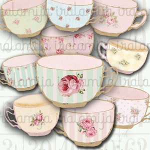 TEETASSEN Digital Download, Schäbige Teetasse Bilder, Aufkleber, bedruckbar, Scrapbook, Teetassen, Tassen, Fussy Schnitt, Teeparty, Tee, Iralamijashop