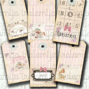 PINK Christmas  TAGS / CHRISTMAS Tags / Christmas printable download / Christmas Digital Tags / Scrapbook / Christmas label / Junk Journal
