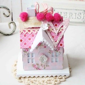 Valentine BOX / House, Handmade Valentine Gift, Valentine's Day Decor,  / Pink Paper /  Love Box , Red, Bows, Detailed Cottage, Small Box