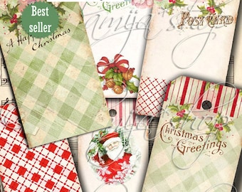 Christmas Tags / ANTIQUE CHRISTMAS / Christmas printable download / Christmas Digital Paper / Scrapbook / Christmas Tag / Christmas / Tags