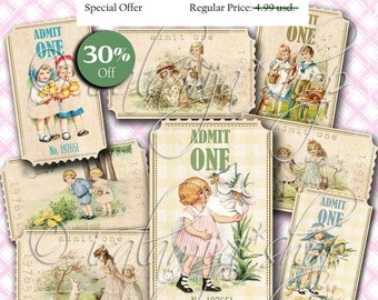 VINTAGE EASTER TIcKets Collage Digital Images -printable download file-