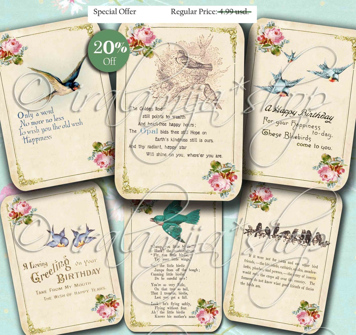 Printable Cards / BIRD CARDS Digital Printable Images / Bird - Etsy