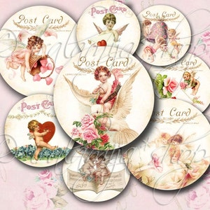 CHERUB CIRCLES Collage Digital Images -printable download file Digital Collage Sheet Vintage Paper Scrapbook