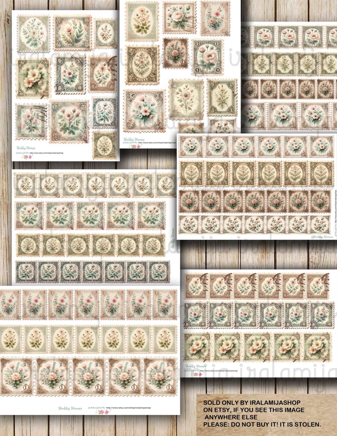 Shabby Stamps Junk Journal Ephemera Fussy Cut Digital Images Faux ...