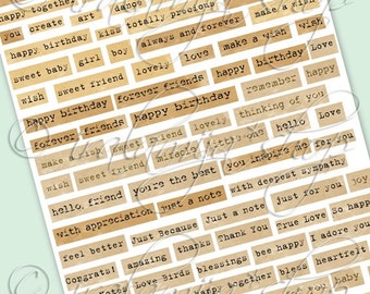 EXPRESSIONS No.1 Collage Digital Images -printable download file Digital Collage Sheet Vintage Paper Scrapbook / Printable Words / Words