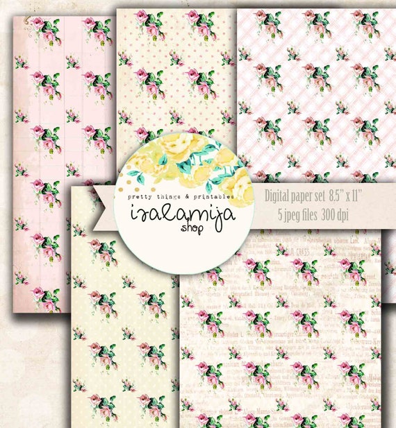 Paper, Party &amp; Kids Shabby Chic Roses Printable Paper Pack 8.5 x 11 P ...