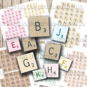 Letras de Scrabble digitales para descargar, kit de diario basura, letras recortables, letras del alfabeto imprimibles de la A a la Z, Iralamijashop
