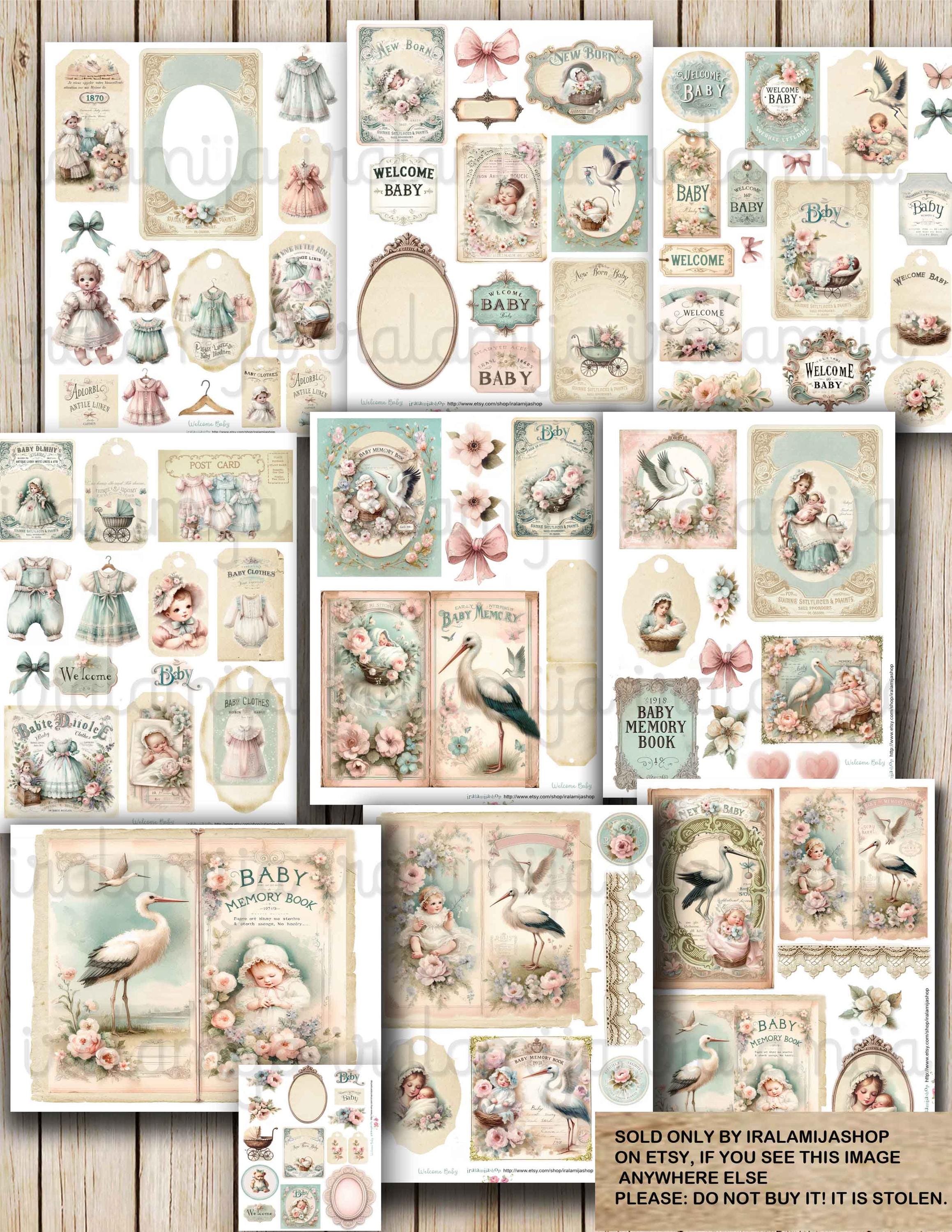 WELCOME BABY Junk Journal Digital Images Newborn Papers Baby Memory ...