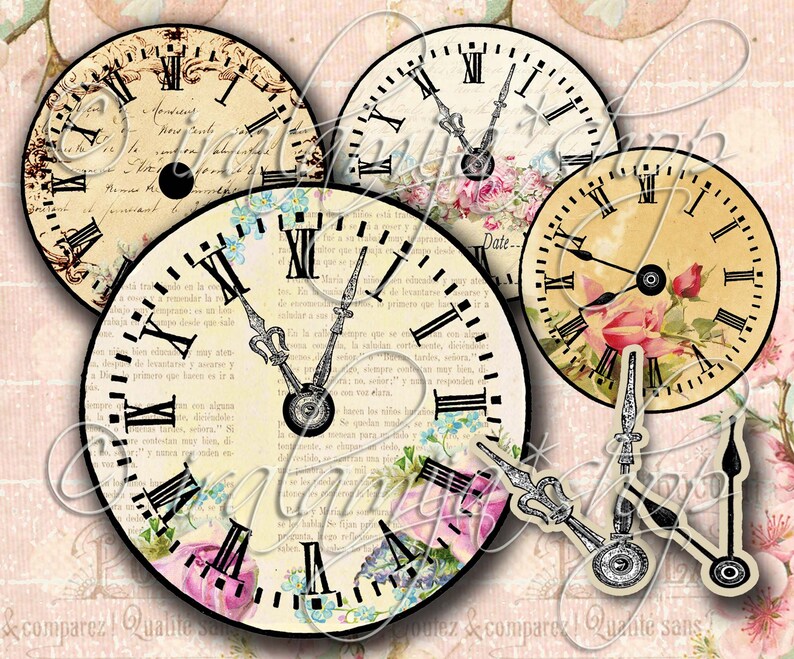 VINTAGE CLOCK No. 2 Printable / Digital Images / download /Printable Clock / scrapbook paper/ Vintage Clock / Clock Printable /Vintage Clock image 1