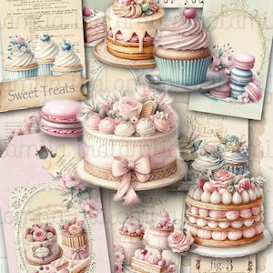 Pâtisserie Junk Journal en téléchargement numérique, papier à gâteau, macarons minables, gâteau à dessert éphémères imprimables pour journal, étiquettes à cupcakes Iralamijashop