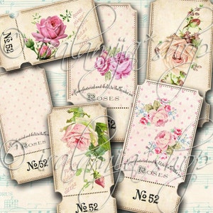 ROSE TICKETS druckbare digitale Bilder - druckbare Download-Datei Digital Collage Sheet Vintage Papier Scrapbook - druckbare Tickets - Tickets
