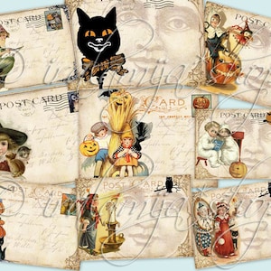 TRICK or TREAT POSTKARTEN Collage digitale Bilder -printable download Datei-