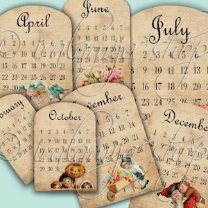 Printable Calendar / CALENDaR SHEETS / Printable Digital Images printable download / Vintage Style Calendar / Printable Old Calendar image 1