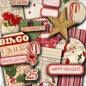 25 DECEMBER, ongewenste dagboeken, pagina's, digitale download / kerstman, papier, Kerstmis, kerstuitsnijdingen, vintage papier, Iralamija, Kerstmis, Tags
