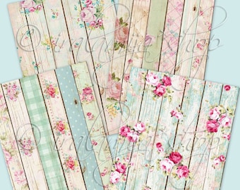WOOD FLORAL No. 2 Hintergründe Collage Digitalbilder - printable Download Datei-