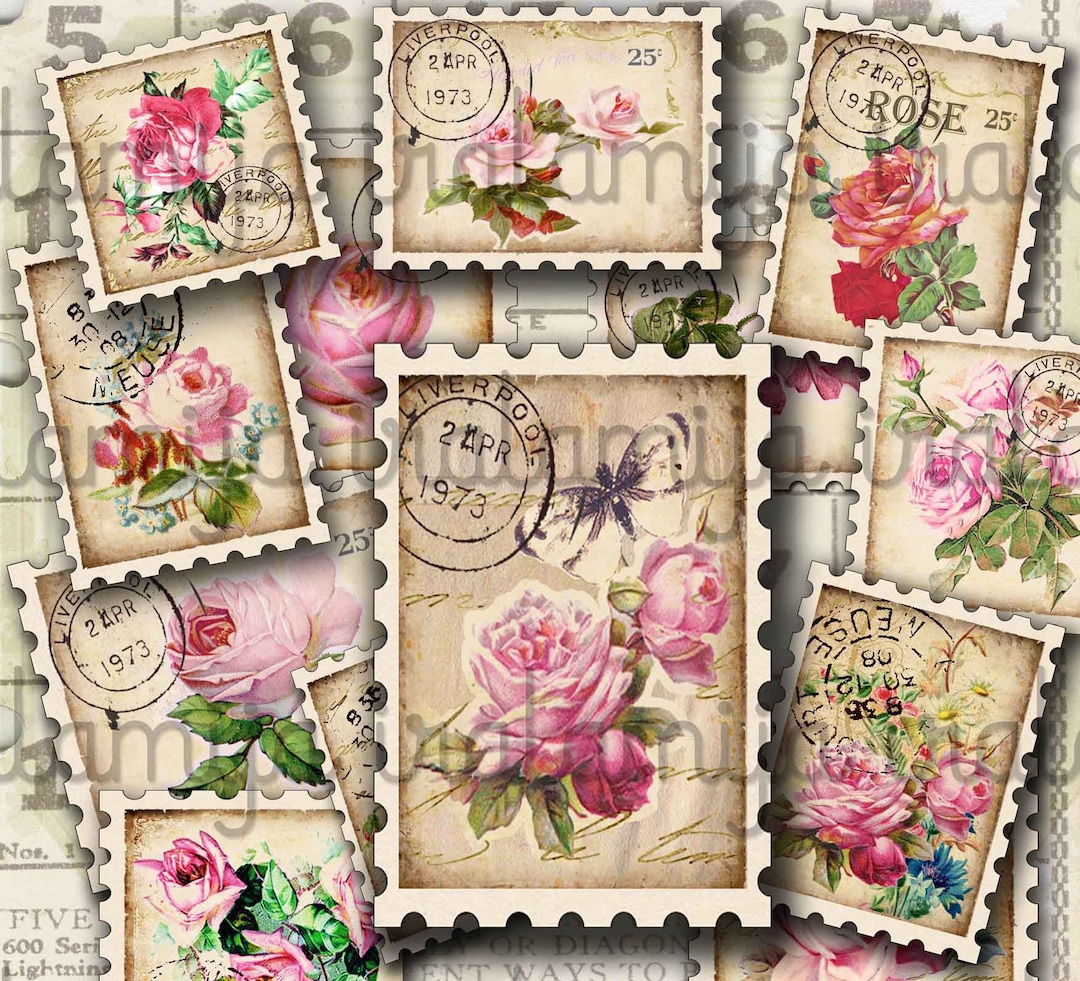 Rose Stamps, Faux, Printable Stamps, Junk Journal, Ephemera, Papers ...